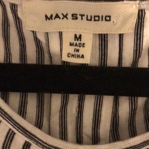 Max Studio pinstripe peek-a-boo shoulder top